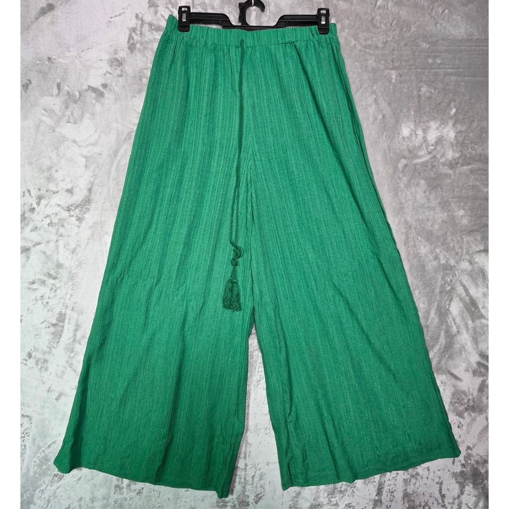 SHEIN CURVE Green Textured Wide Leg Pants Tassel Drawstring Plus Size 0XL